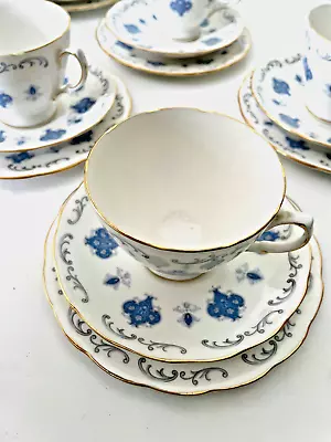 Buy Antique Royal Osborne Bone China 6X Tea Cup 6X Saucer 6X Plate (White/Blue/Gold) • 18.50£