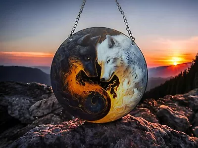 Buy 15cm Yin Yang Wolves Ready To Hang Acrylic Stained Glass Window Suncatcher  • 8.99£
