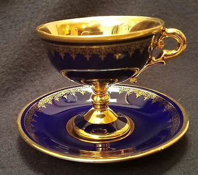 Buy Limoges A P Andre Prevot Demitasse Cup & Saucer Cobalt Blue W/ 22k Gold Fill • 74.51£