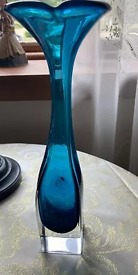 Buy Vintage Mid Century  Cased Glass  Bud Vase Blue • 16.77£