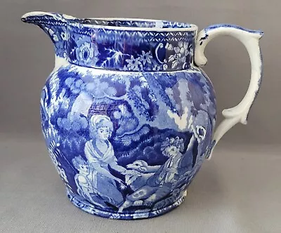 Buy Staffordshire Blue & White Pearlware Piping Shepherd Scene Jug C1820 • 20£