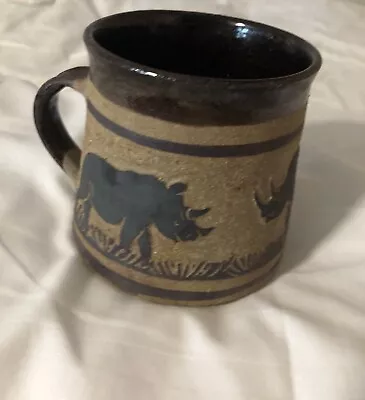 Buy Vintage SIGNED Douglas M Lentsa South African Pottery Mug Rhino H:8.5 W:7.5 Cm • 14.99£
