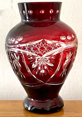 Buy Vintage Czech Bohemian, Ruby Red, Cut-to-clear, Crystal Vase, 13cm (5 1/8”) Tall • 30£