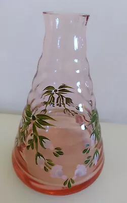 Buy Vintage Pale Pink Glass Carafe / Vase Hand Painted Flowers 14.5cm Tall • 13£