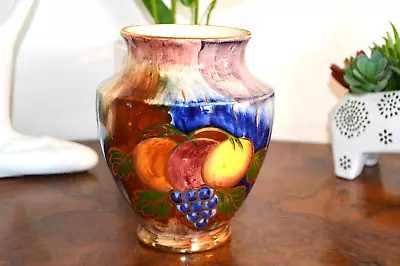Buy Vintage OldCourt  Ware  Vase With Harvest Fruits Edged In Gold Gilt And  Glazed. • 22£