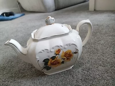 Buy Vintage Sadler England Cube Teapot Yellow Roses W. Gold Trim • 3£