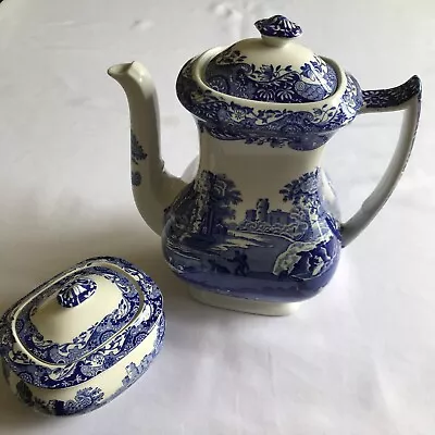 Buy Spode Blue Italian Coffee Pot And Sugar Basin With Lids • 23.50£