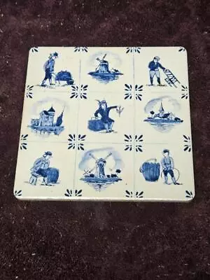 Buy Antique Delft Tile Hand Painted 19th Century Belgium Delft Of Craftsmen Figures • 44.95£