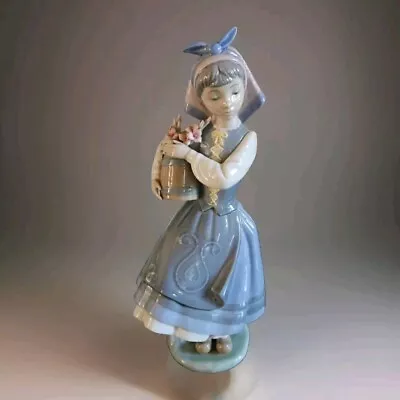 Buy Lladro Girl Figurine 1416 Girl Holding Basket Flowers 1993 • 85£