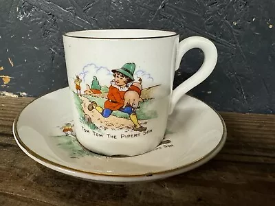 Buy Vintage Children’s Tea Cup & Saucer  ‘Tom Tom The Pipers Son’ Bone China • 9.99£