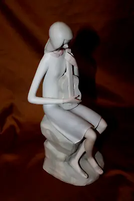 Buy Girl Sitting On Rock With Guitar Porcelain Figurine 11  Matte ( Like A Lladro) • 116.49£