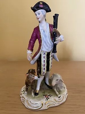 Buy ANTIQUE MEISSEN   GENTLEMEN SHEPHERD  + DOG PORCELAIN FIGURE C1830 • 120£