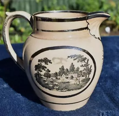 Buy Antique Luster Lustre Pearlware Jug  Circa 1810 Printed Husbandsmans Motto • 19.99£