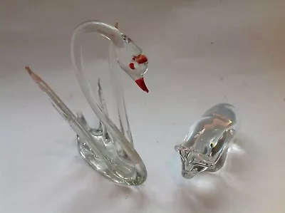 Buy Two Collectable Glass Animals Of A Swan And A Bison • 4£