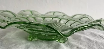 Buy Collectible Depression Era Green Glass Art Deco  Serving Bowl Unusual • 14.99£