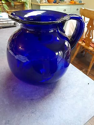 Buy Large Cobalt Blue Hand Blown Pitcher Jug Rough Pontil • 25£