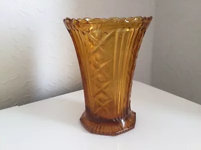 Buy Very Decorative Vintage Amber Pressed Glass Vase 17 Cms High • 9£
