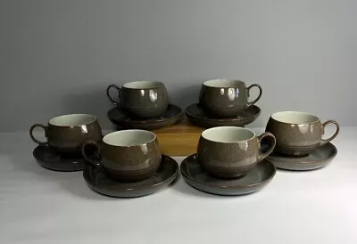 Buy Denby - Greystone - Cup & Saucer Set X 6 - Fine Stoneware - Grey/blue/brown • 26.99£