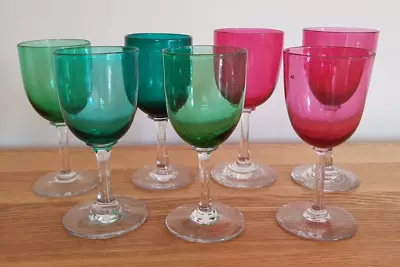 Buy Antique/vintage Cranberry And Bristol Green Wine Sherry Glasses Assorted X 7 • 22.99£