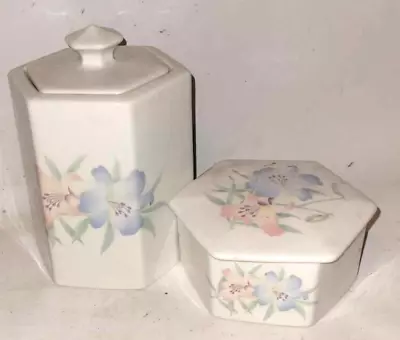 Buy 2x Royal Winton Staffordshire Ceramic Ware Pastel Floral Lily Lidded Jar Pot • 12£
