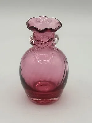 Buy Blown Cranberry Glass 4” Vase With Applied Neck Ribbon • 10.13£