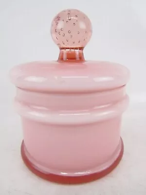 Buy Apothecary Lidded Round Jar Frosted Pink Glass Height 6  Diameter 4  Bubble Top • 20£