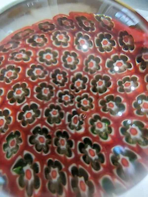 Buy Murano Style Glass Millefiori Paperweight. Floral Orange/red, White, Black Canes • 10£