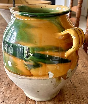 Buy French Antique Pottery Confit Pot Primitive Glazed Yellow Ceramic Pot Cruche • 675.65£