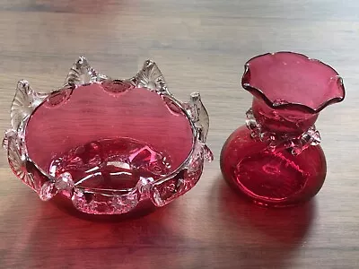 Buy Vintage Cranberry Glass — Decorative Vase & Trinket Dish — Lot 2 • 15£