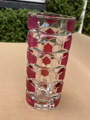 Buy Vintage Glass Vase, Clear Glass With Cranberry Coloured Patches, Made In France. • 4.25£