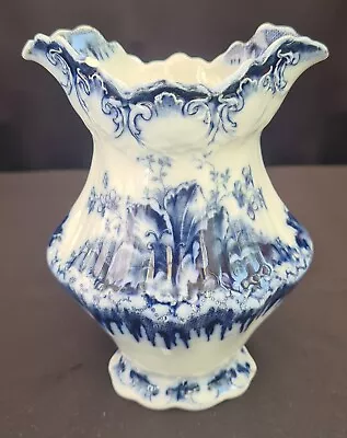 Buy Antique Edge, Malkin & Co Blue & White Embossed Pattern Burslam Vase C. 1900 • 15£
