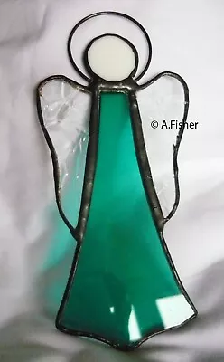Buy Stained Glass Tall Slim Angel - Teal Green - Suncatcher  NEW - 16.5cms (6.5ins)H • 9.95£