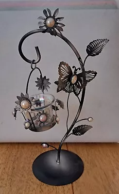 Buy Decrative Flower/Butterfly Metal/Glass Hanging Tea Light Holder 27cm Tall • 8.99£