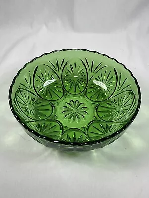 Buy Medallion Green Glass Round Bowl Anchor Hocking Star & Cameo Designs Vintage MCM • 27.95£