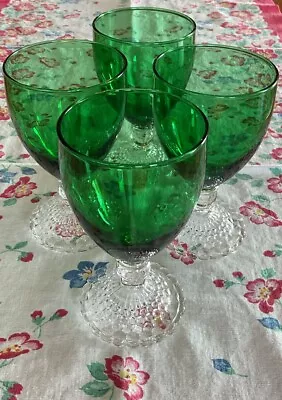 Buy Vintage 1940’s Anchor Hocking 4 Bubble Footed Emerald Green 5.5” Water Glasses • 44.73£