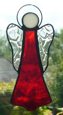 Buy Stained Glass Tall Slim Angel - Red - Suncatcher  NEW - 16.5cms (6.5ins)H • 9.95£