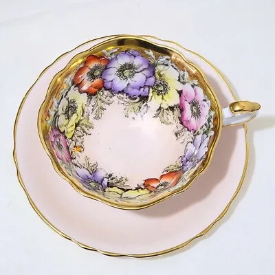 Buy Rare Paragon Anemones On Gold Peach Background Pink Tea Cup & Saucer • 414.71£