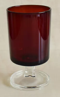 Buy Drinking Glass Vessel - Deep Red Translucent Cylindrical Short Stem Round Base • 4.50£