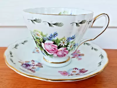 Buy Royal Vale Fine Bone China Teacup Saucer Set Roses & Daisy's Gold Pink Blue • 9.31£