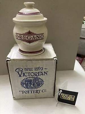 Buy 1869 Victorian Pottery;Red On Cream Oregano Lidded Jar & Box,VS106 • 10£