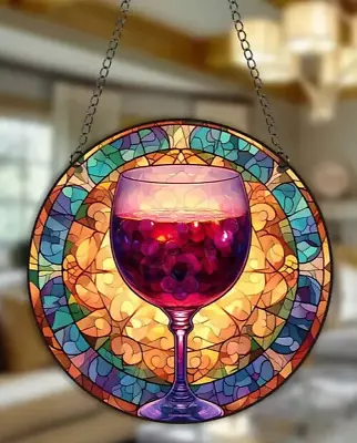 Buy Wine Glass Design Suncatcher / Hanging Window Ornament Christmas Present Gift • 6.85£