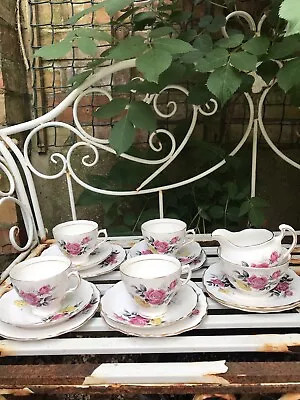 Buy Royal Vale Trios 4 Teacups, 4 Saucers, 6 Cake Plates, Jug, Sugar Bowl, Pink Rose • 24£