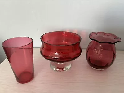 Buy Job Lot Vintage Red Cranberry Glass Vase Goblet Glass Bundle • 9.99£