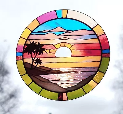 Buy Sunset Decorative Stained Glass Effect Static Cling Window Sticker Colourful • 9.99£