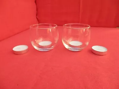 Buy Pair Of Clear Glass Tea Light Candle Holders With 4 Tea Light Candles, Unused • 2.75£