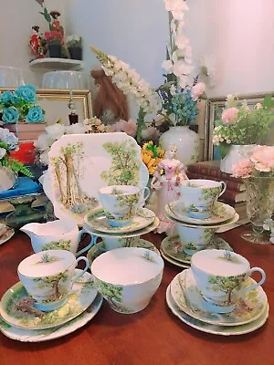 Buy Vintage Shelley Fine China Woodland Tea Set 21 Pieces  • 503.86£