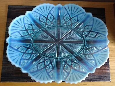 Buy Antique Davidson Blue Glass Pearline Oval Dish • 26£