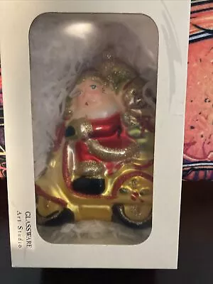 Buy GLASSWARE ART STUDIO Ornament SANTA  On Scooter  W/BOX! Poland • 20.50£