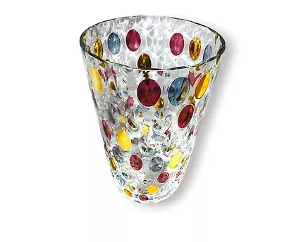 Buy Cranberry Sparkle Glass Vase 10.25 X 6.25 Heavy Purple Orange Blue Ovals • 35.09£