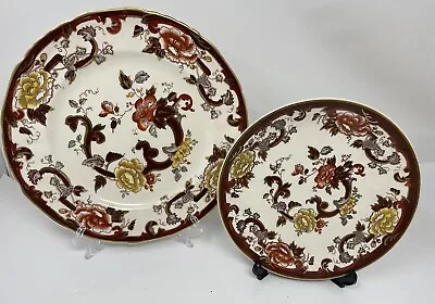 Buy 2 VINTAGE MASONS MANDALAY BROWN VELVET PATTERN PLATES 1x 8in &1x10in • 12£